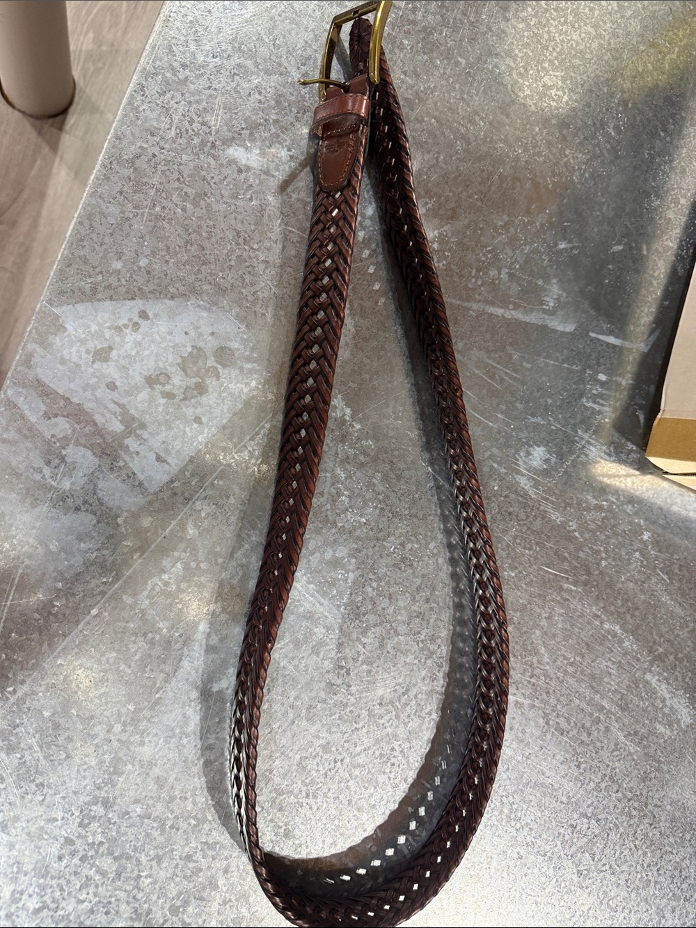 Men's Woven Leather Belt - Dark Brown